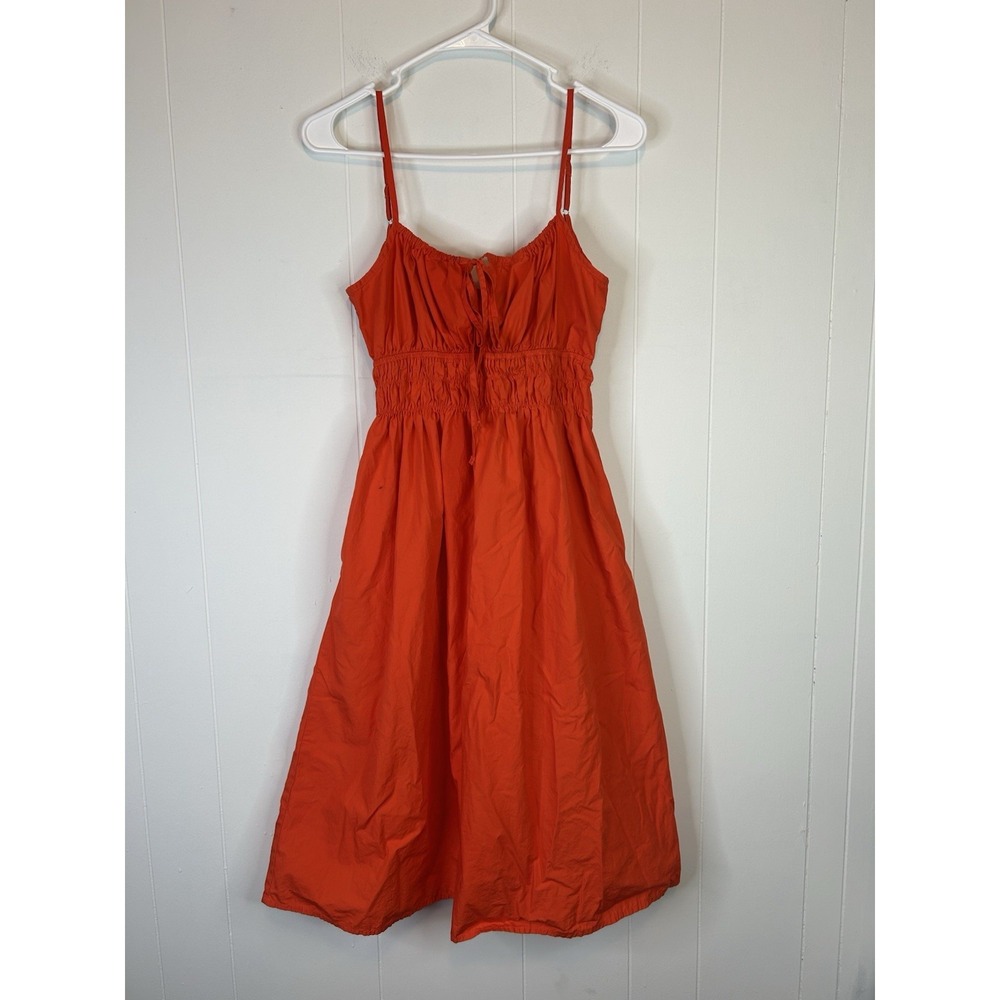 Quince Organic Cotton Smocked Mini Dress Womens S Orange Red Sleeveless 269